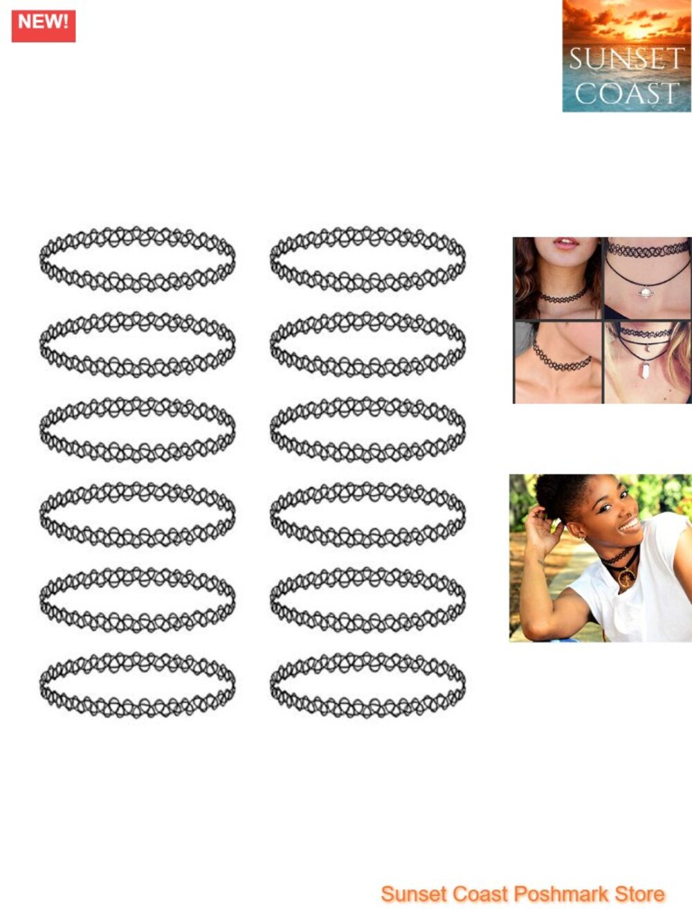 12pc Stretchy Tattoo Choker Necklace Set, Y2K 90s Goth Grunge Accessories